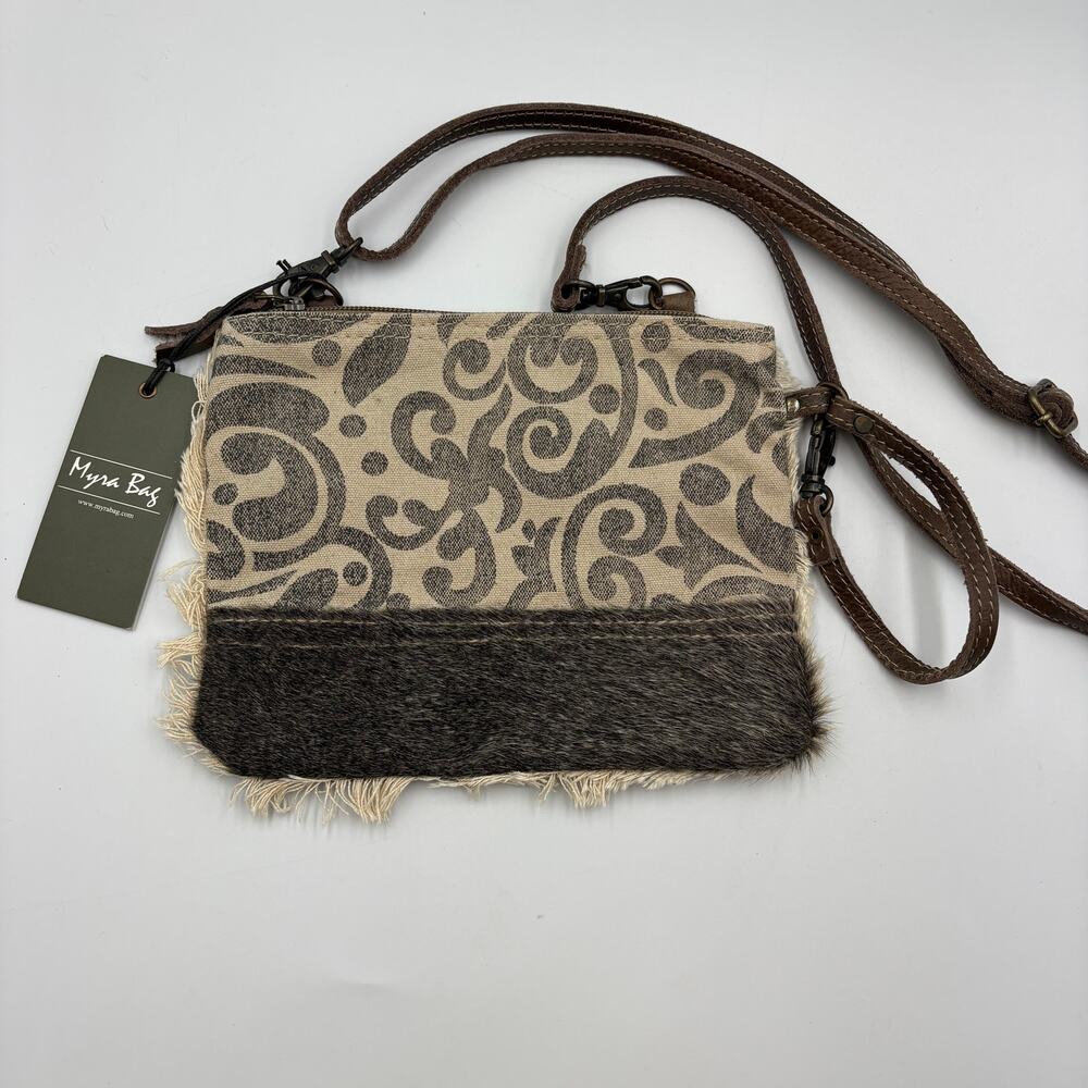 New Myra Bag Small Canvas Hair on Hide Bag Purse Wristlet Two STraps